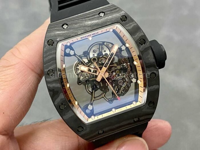 BBR Factory Richard Mille RM055 Black Carbon Fiber Black Rubber Strap Rose Gold Skeletonized Dial - Image 2
