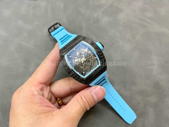 BBR Factory Richard Mille RM055 Black Carbon Fiber Light Blue Rubber Strap Light Blue Skeletonized Dial - Image 4