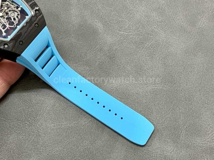 BBR Factory Richard Mille RM055 Black Carbon Fiber Light Blue Rubber Strap Light Blue Skeletonized Dial - Image 9