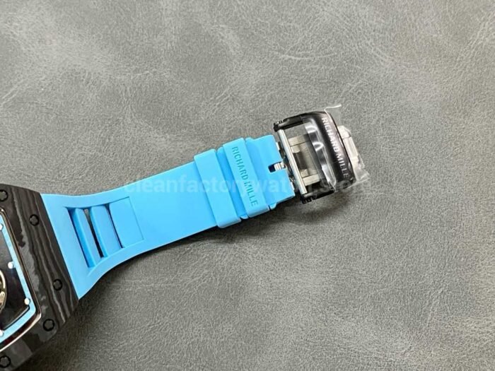 BBR Factory Richard Mille RM055 Black Carbon Fiber Light Blue Rubber Strap Light Blue Skeletonized Dial - Image 8