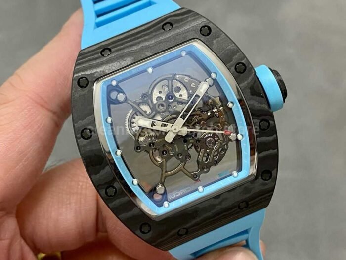 BBR Factory Richard Mille RM055 Black Carbon Fiber Light Blue Rubber Strap Light Blue Skeletonized Dial - Image 2