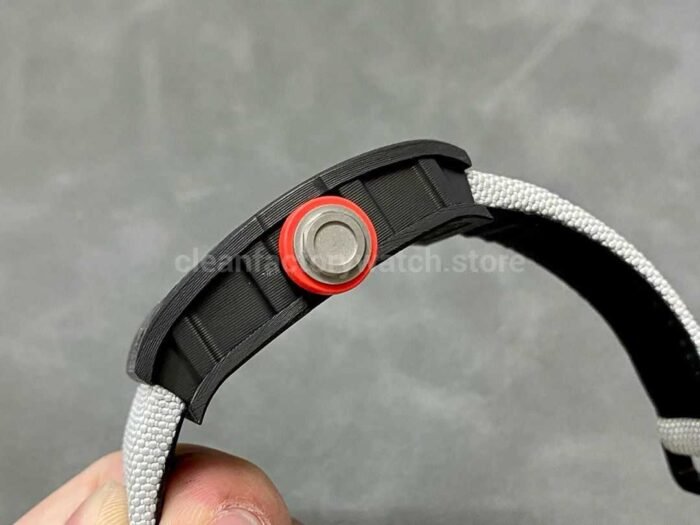 BBR Factory Richard Mille RM055 Black Carbon Fiber White Canvas Strap Silver Skeletonized Dial - Image 6