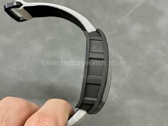 BBR Factory Richard Mille RM055 Black Carbon Fiber White Canvas Strap Silver Skeletonized Dial - Image 5