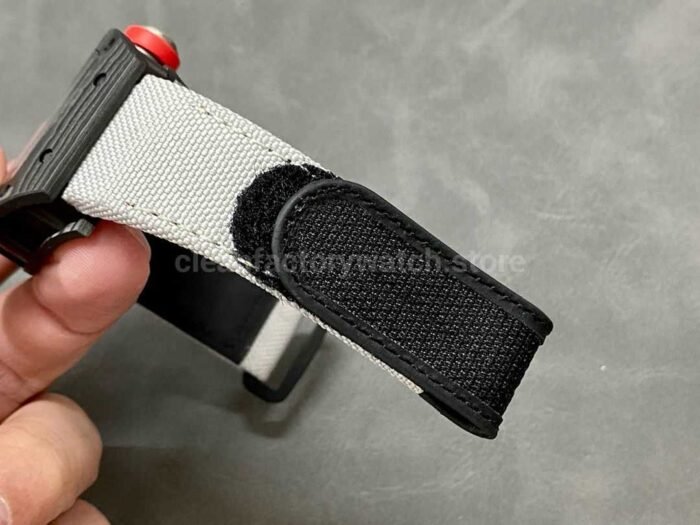 BBR Factory Richard Mille RM055 Black Carbon Fiber White Canvas Strap Silver Skeletonized Dial - Image 9