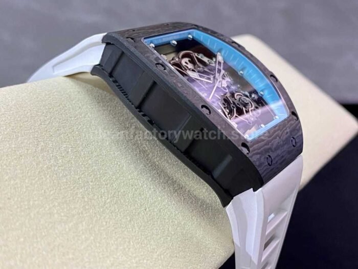 BBR Factory Richard Mille RM055 Black Carbon Fiber White Rubber Strap Light Blue Skeletonized Dial - Image 4