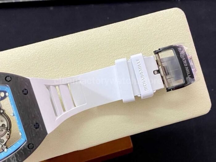 BBR Factory Richard Mille RM055 Black Carbon Fiber White Rubber Strap Light Blue Skeletonized Dial - Image 7