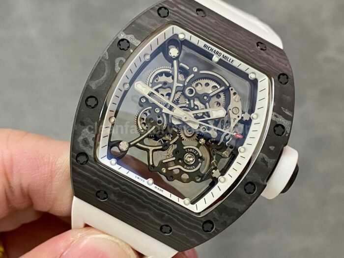BBR Factory Richard Mille RM055 Black Carbon Fiber White Rubber Strap White Skeletonized Dial - Image 3