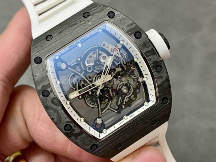 BBR Factory Richard Mille RM055 Black Carbon Fiber White Rubber Strap White Skeletonized Dial - Image 2