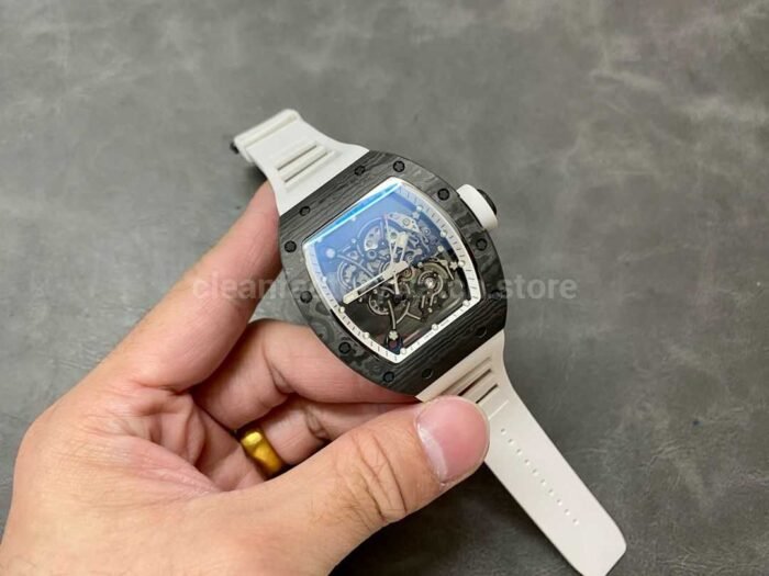BBR Factory Richard Mille RM055 Black Carbon Fiber White Rubber Strap White Skeletonized Dial - Image 4