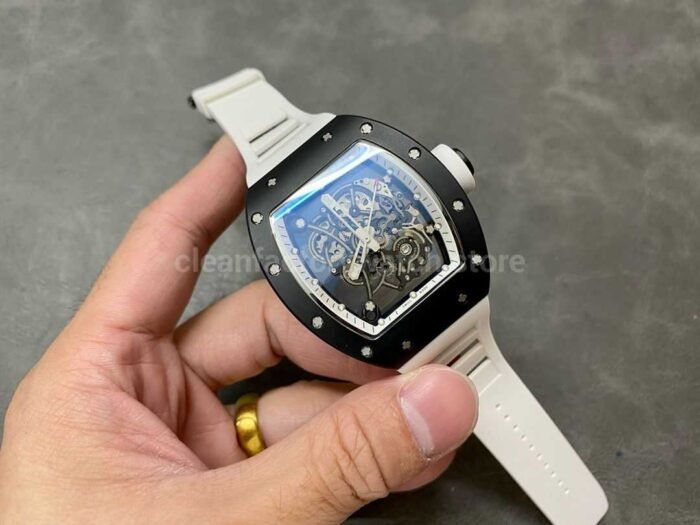 BBR Factory Richard Mille RM055 Black Ceramics White Rubber Strap White Skeletonized Dial - Image 4