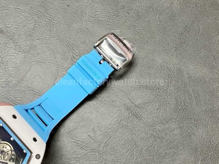 BBR Factory Richard Mille RM055 White Ceramics Light Blue Rubber Strap Light Blue Skeletonized 3 Super Clone Watch,Clean Factory Watch