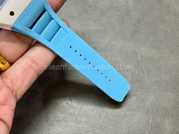 BBR Factory Richard Mille RM055 White Ceramics Light Blue Rubber Strap Light Blue Skeletonized 5 Super Clone Watch,Clean Factory Watch