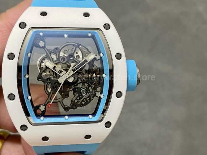 BBR Factory Richard Mille RM055 White Ceramics Light Blue Rubber Strap Light Blue Skeletonized 8 Super Clone Watch,Clean Factory Watch