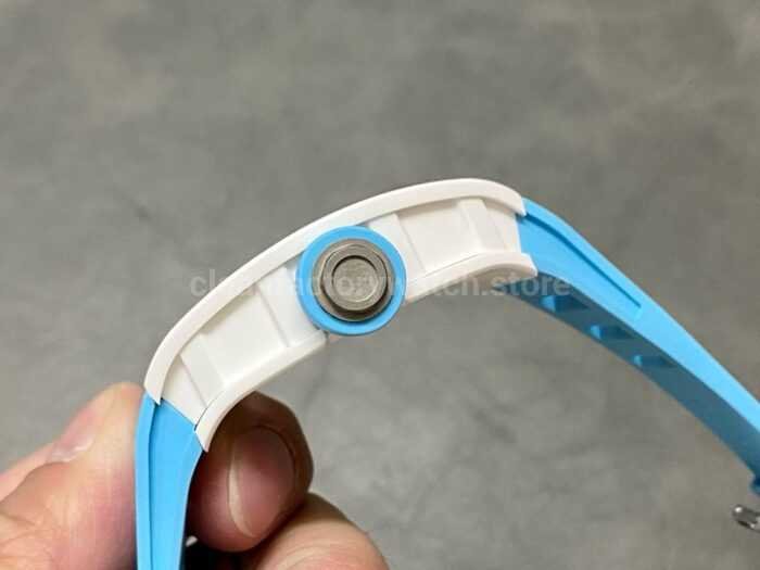 BBR Factory Richard Mille RM055 White Ceramics Light Blue Rubber Strap Light Blue Skeletonized Di 1 Super Clone Watch,Clean Factory Watch