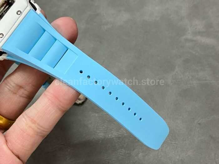 BBR Factory Richard Mille RM35 01 White Carbon Fiber Light Blue Canvas Strap White Skeletonized 6 Super Clone Watch,Clean Factory Watch