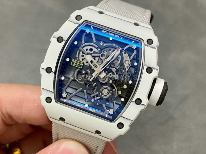 BBR Factory Richard Mille RM35-01 White Carbon Fiber White Canvas Strap White Skeletonized - Image 3