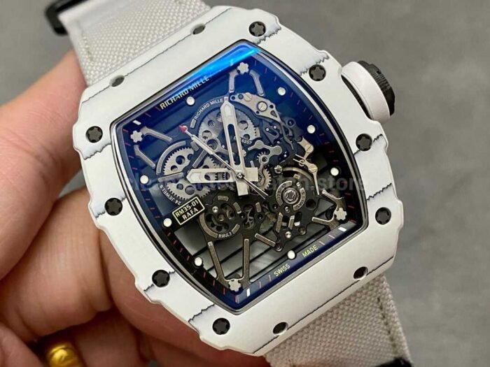 BBR Factory Richard Mille RM35-01 White Carbon Fiber White Canvas Strap White Skeletonized - Image 2