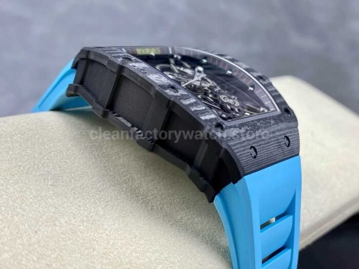 BBR Factory Richard Mille RM35-02 Black Carbon Fiber Light Blue Rubber Strap Black Skeletonized - Image 5