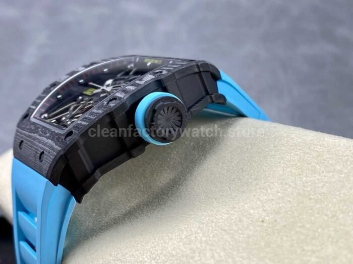 BBR Factory Richard Mille RM35-02 Black Carbon Fiber Light Blue Rubber Strap Black Skeletonized - Image 6