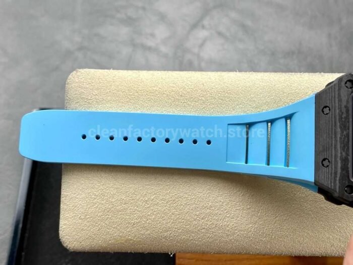 BBR Factory Richard Mille RM35-02 Black Carbon Fiber Light Blue Rubber Strap Black Skeletonized - Image 9