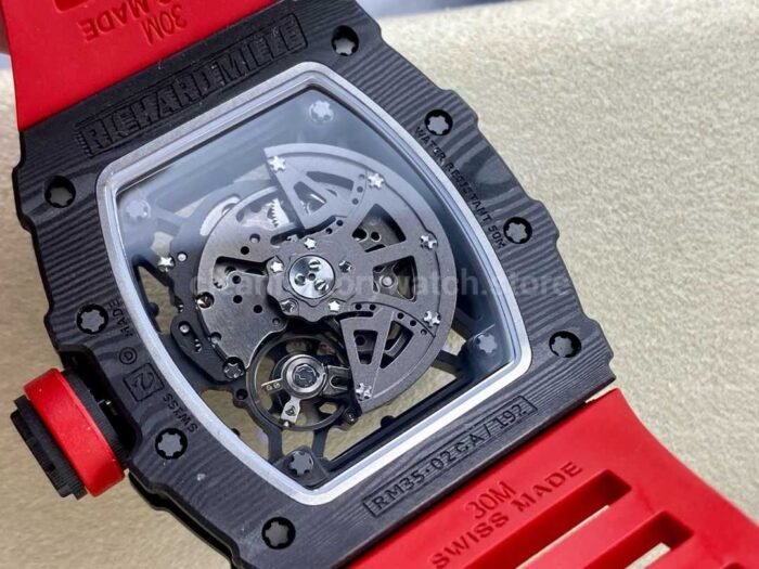 BBR Factory Richard Mille RM35-02 Black Carbon Fiber Red Rubber Strap Black Skeletonized - Image 7