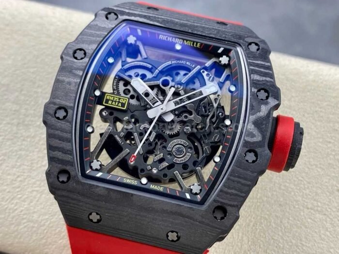 BBR Factory Richard Mille RM35-02 Black Carbon Fiber Red Rubber Strap Black Skeletonized - Image 3