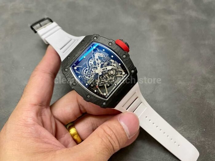 BBR Factory Richard Mille RM35-02 Black Carbon Fiber White Rubber Strap Black Skeletonized - Image 4