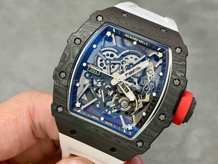 BBR Factory Richard Mille RM35-02 Black Carbon Fiber White Rubber Strap Black Skeletonized - Image 3