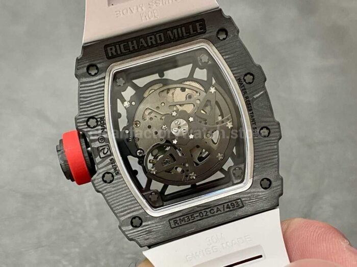 BBR Factory Richard Mille RM35-02 Black Carbon Fiber White Rubber Strap Black Skeletonized - Image 7