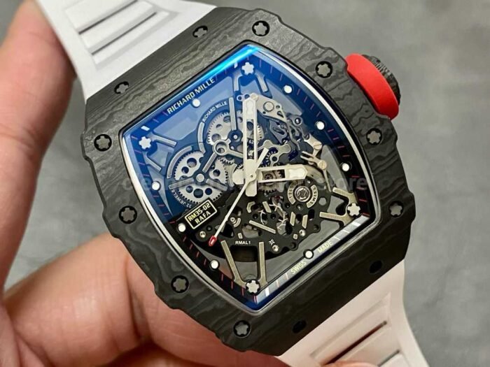 BBR Factory Richard Mille RM35-02 Black Carbon Fiber White Rubber Strap Black Skeletonized - Image 2