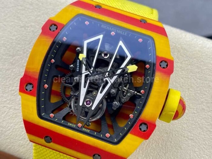 BBR Factory Richard Mille Tourbillon RM27-03 Yellow Carbon Case Textile Strap Skeletonized Dial - Image 3