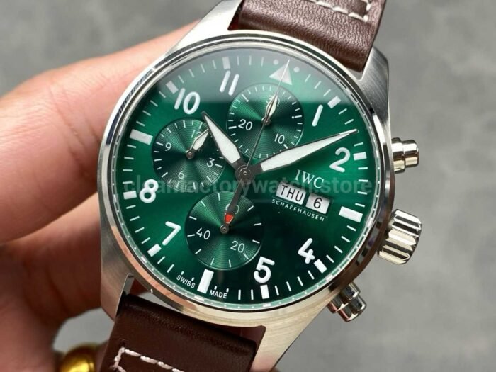 BLS Factory IWC Pilot Chronograph IW388103 41mm Steel Leather Strap Arabic Numerals Green Dial - Image 3