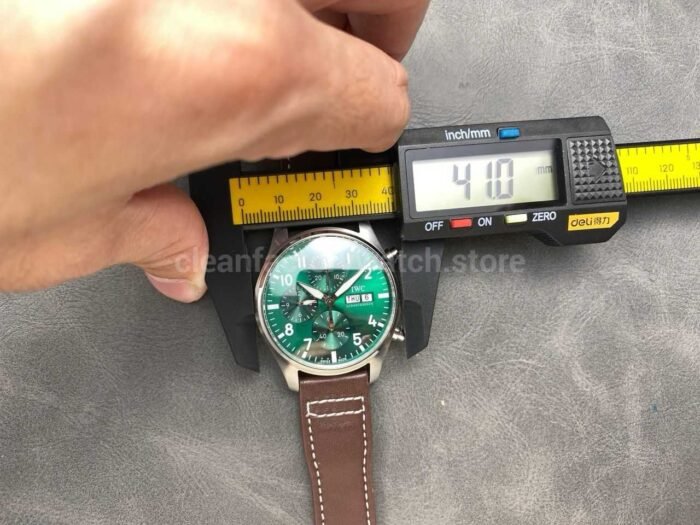 BLS Factory IWC Pilot Chronograph IW388103 41mm Steel Leather Strap Arabic Numerals Green Dial - Image 10