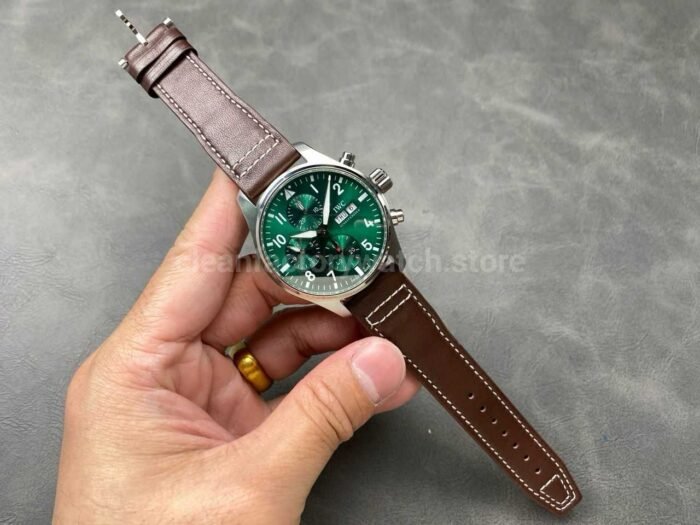 BLS Factory IWC Pilot Chronograph IW388103 41mm Steel Leather Strap Arabic Numerals Green Dial - Image 4