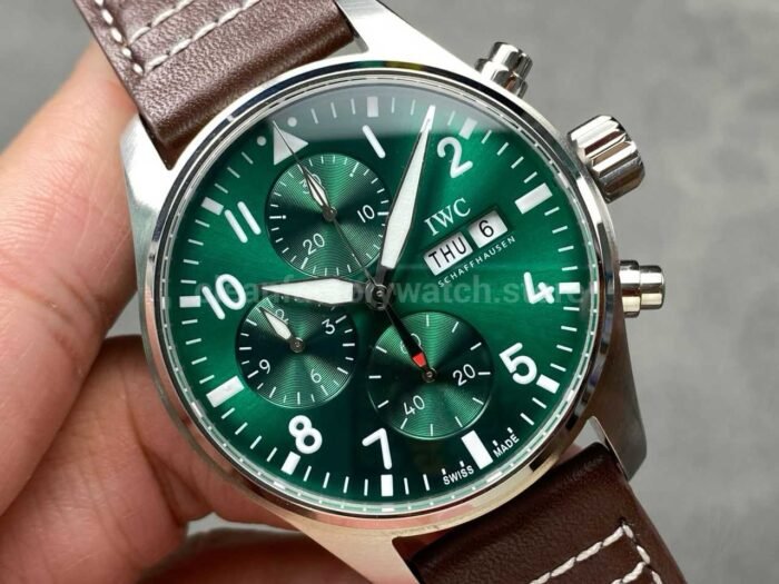 BLS Factory IWC Pilot Chronograph IW388103 41mm Steel Leather Strap Arabic Numerals Green Dial - Image 2