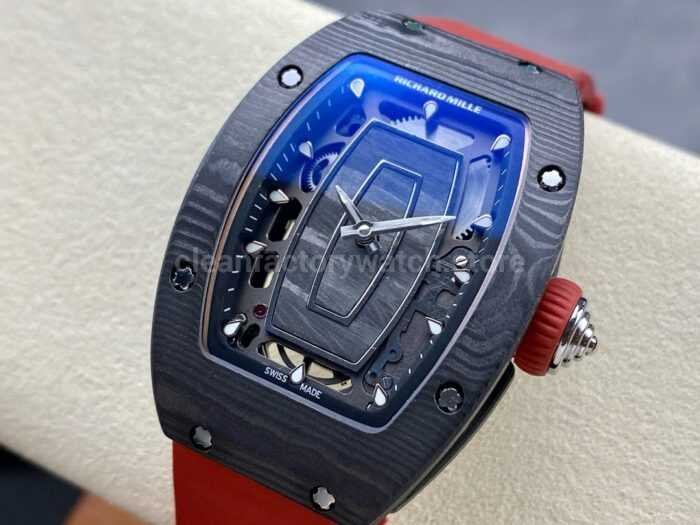 G Factory Richard Mille RM07 31.4mm TitaniumCarbon Fiber Red Rubber Strap Skeletonized Dial 4 Super Clone Watch,Clean Factory Watch