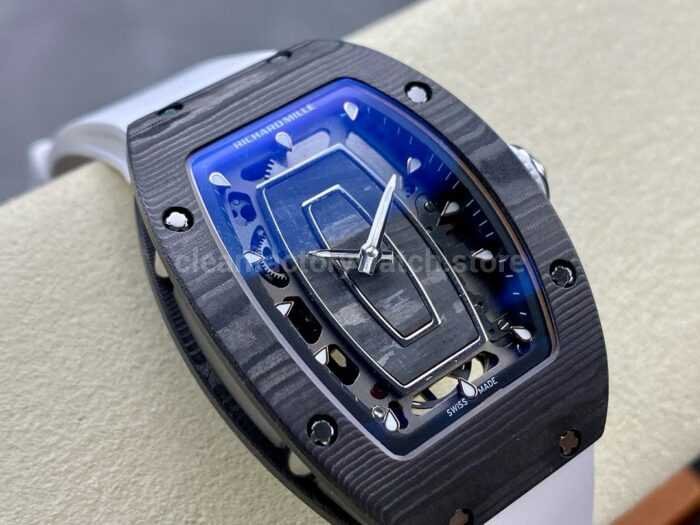 G Factory Richard Mille RM07 31.4mm TitaniumCarbon Fiber White Rubber Strap Skeletonized Dial 2 Super Clone Watch,Clean Factory Watch