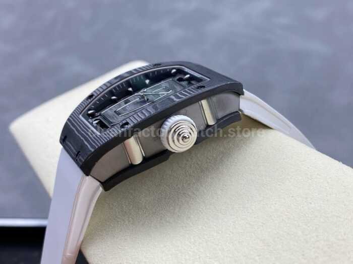 G Factory Richard Mille RM07 31.4mm TitaniumCarbon Fiber White Rubber Strap Skeletonized Dial 3 Super Clone Watch,Clean Factory Watch