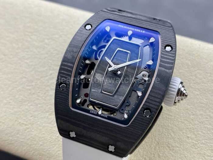G Factory Richard Mille RM07 31.4mm TitaniumCarbon Fiber White Rubber Strap Skeletonized Dial 8 Super Clone Watch,Clean Factory Watch