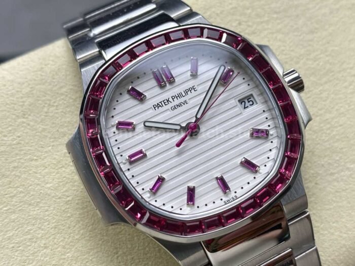 GR Factory Patek Philippe Emerald Nautilus 5711/112P-010 Full Platinum Ruby Bezel White Dial - Image 2