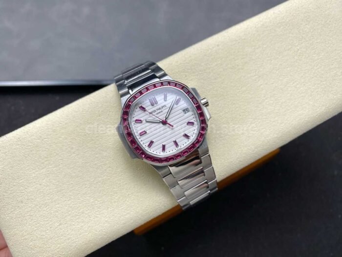 GR Factory Patek Philippe Emerald Nautilus 5711/112P-010 Full Platinum Ruby Bezel White Dial - Image 3