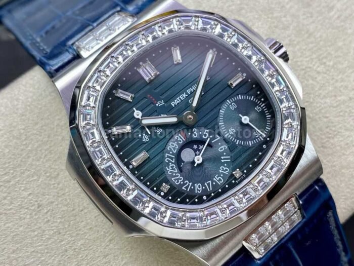 GR Factory Patek Philippe Nautilus 5712G Diamond Bezel White Gold White Rubber Strap Grey Dial - Image 2