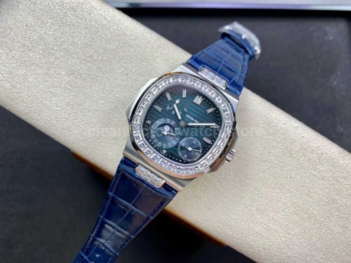 GR Factory Patek Philippe Nautilus 5712G Diamond Bezel White Gold White Rubber Strap Grey Dial - Image 4