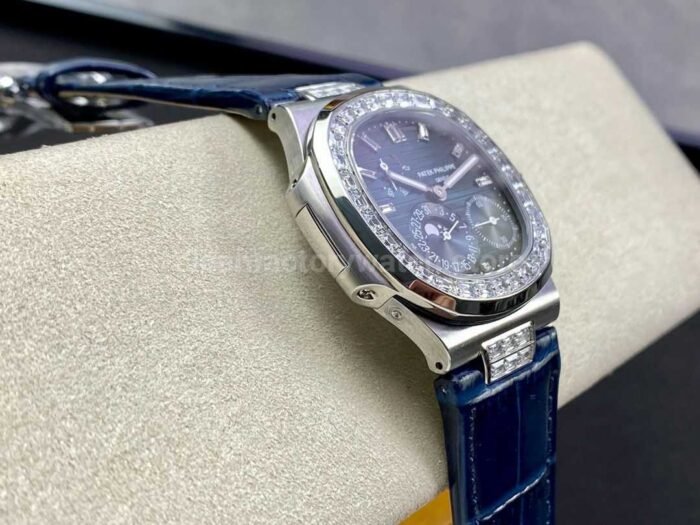 GR Factory Patek Philippe Nautilus 5712G Diamond Bezel White Gold White Rubber Strap Grey Dial - Image 5