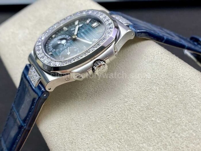 GR Factory Patek Philippe Nautilus 5712G Diamond Bezel White Gold White Rubber Strap Grey Dial - Image 6