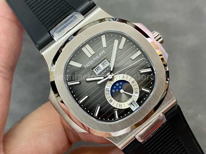 GR Factory Patek Philippe Nautilus 5726 Steel Black Rubber Strap Grey Dial - Image 2