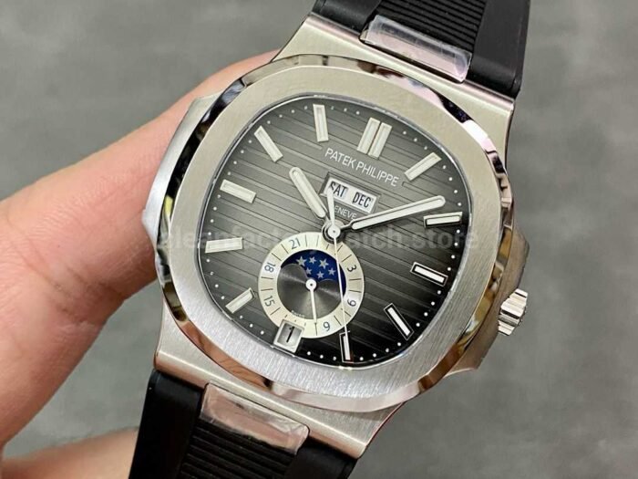 GR Factory Patek Philippe Nautilus 5726 Steel Black Rubber Strap Grey Dial - Image 3