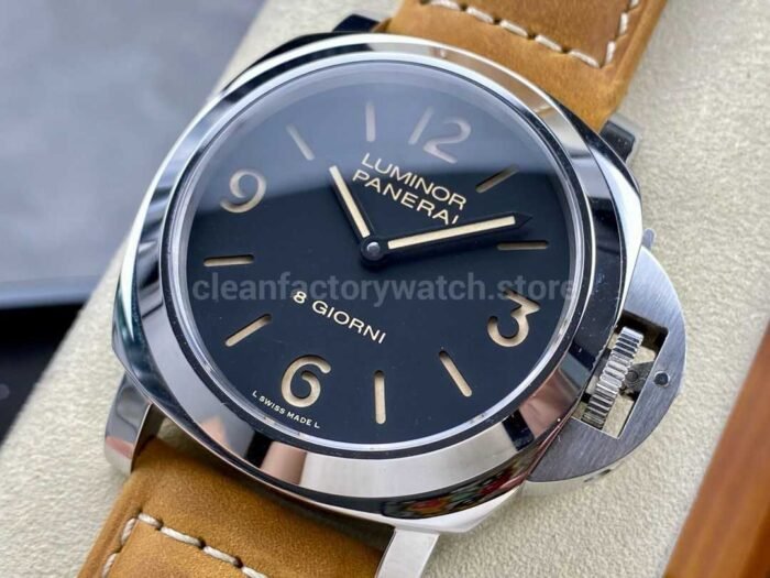 HW Factory Panerai Luminor Base PAM00914 44mm Steel Leather Strap Arabic Numerals Black Dial - Image 3