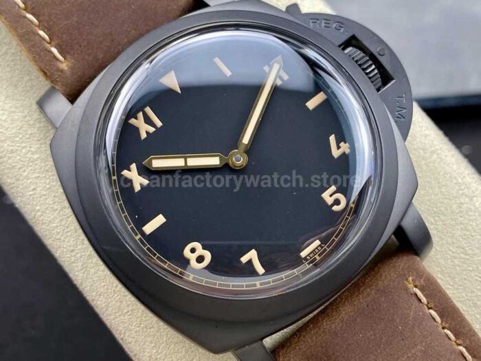 HW Factory Panerai Luminor California PAM00629 47mm Titanium Leather Strap Arabic Numerals Black Dial - Image 2