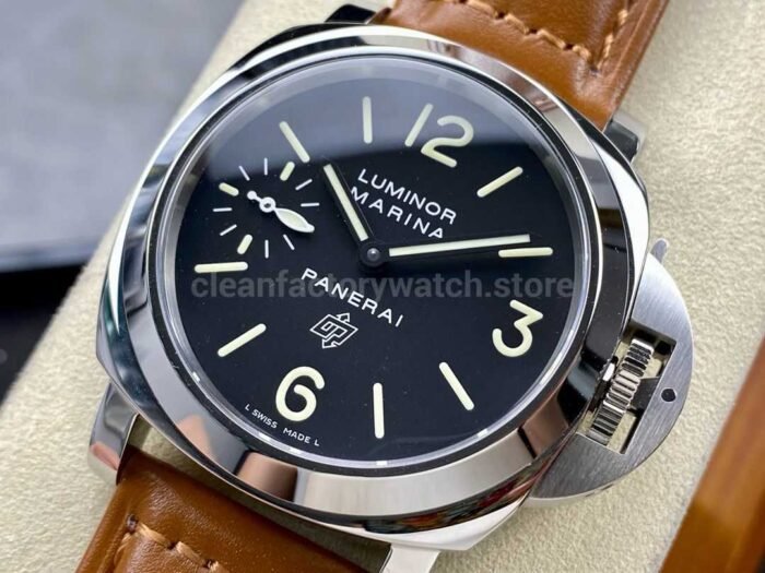 HW Factory Panerai Luminor Marina PAM 00005 44mm Steel Leather Strap Arabic Numerals Black Dial - Image 3